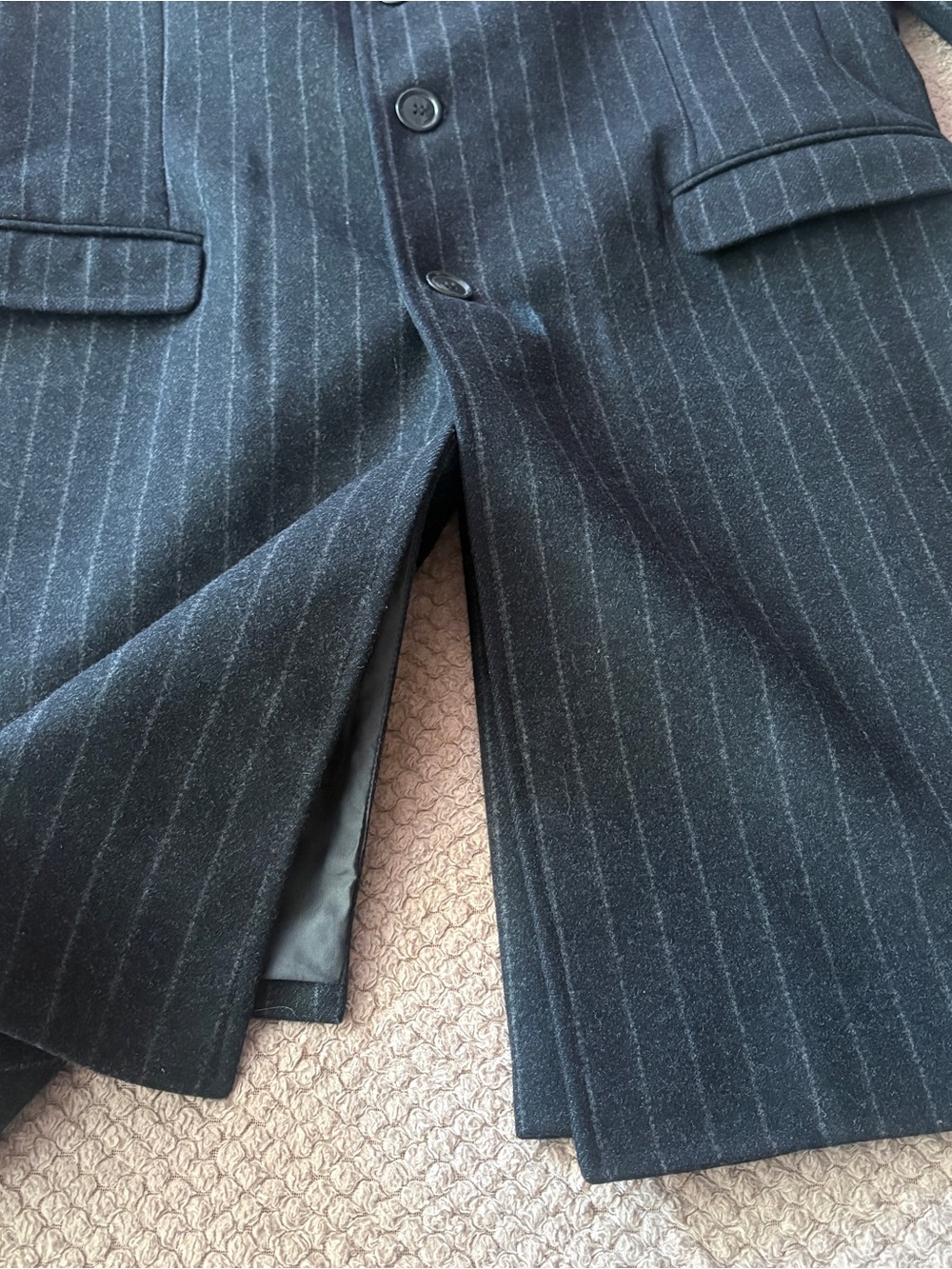 Cuseri Italy Wool Cashmere Pinstripe Overcoat 46 XXL - Picture 11 of 16